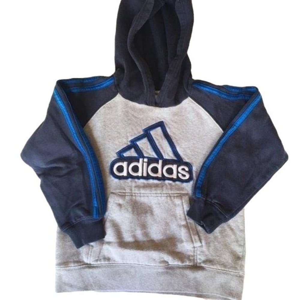 Adidas hoodie sweatshirt blue gray with logo sport, athletic sweater boy's 7